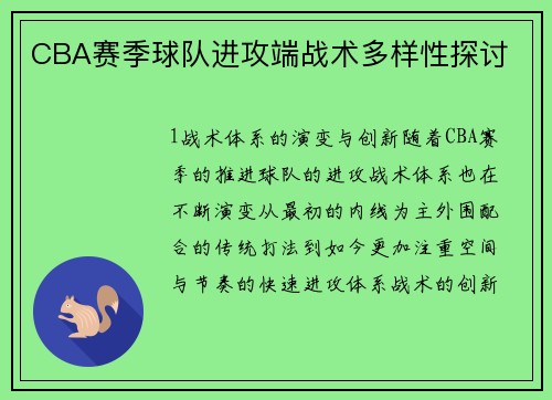CBA赛季球队进攻端战术多样性探讨