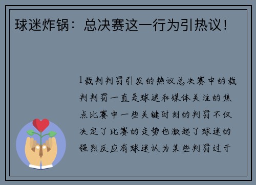 球迷炸锅：总决赛这一行为引热议！