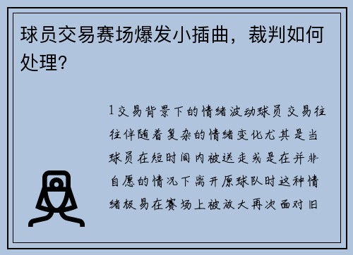 球员交易赛场爆发小插曲，裁判如何处理？